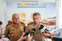O Governador Carlos Massa Ratinho Junior acompanha nesta quarta-feira (4), o balanço das ações e dos atendimentos feitos durante a temporada Verão Maior 2019/2020, no Litoral e no Interior do Estado. Acompanhado do o secretário da Segurança Pública, Romulo Marinho, coordenador do Verão Maior.   Curitiba, 04/03/2020 - Foto: Geraldo Bubniak/AEN