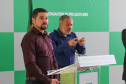 O governador Carlos Massa Ratinho Junior em pronunciamento nesta quinta-feira (26/03), para apresentar a estrutura hospitalar que o Paraná dispõe para enfrentamento ao novo coronavírus, além de uma solução tecnológica para acompanhar pessoas com sintomas da Covid-19. Na foto, diretor presidente da Celepar, Leandro Moura.   Curitiba, 26/03/2020 - Foto: Geraldo Bubniak/AEN