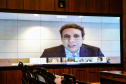 O Governador Carlos Massa Ratinho Junior em videoconferencia nesta quarta-feira (29/04),  em reunião com deputados, grupo de estudos e modelos estatisticos e matematicos sobre o Coronavirus.  Curitiba, 29/04/2020 - Foto: Geraldo Bubniak/AEN