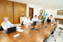 O governador Carlos Massa Ratinho Junior em reunião por videoconferência com representantes de diferentes associações e consórcios municipais do Estado. 