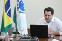 O governador Carlos Massa Ratinho Junior em reunião por videoconferência com representantes de diferentes associações e consórcios municipais do Estado. 