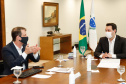 22/05/2020 - Governador Carlos Masa Ratinho Junior durante reunião com o presidente da Sanepar, Claudio Stabile. 
