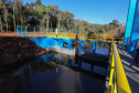 As obras da nova captação de água de Cascavel nas margens do Rio São José, no Distrito de São Salvador, a barragem no rio, as estações de bombeamento e um desarenador, que terá a função de retirar os materiais mais pesados da água, como areia e terra. A nova estrutura ampliará em 25% a capacidade de tratamento de água no município.Foto: Geraldo Bubniak/AEN