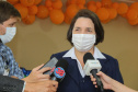Encerramento da Campanha Paraná Piá, idealizada pela Primeira Dama do Estado, a Srª Luciana Saito Massa juntamente com a Superintendência Geral de Ação Solidária, no Hospital da Providencia em Apucarana, nesta quinta-feira(15). Na foto, diretora geral do Hospital da Providencia,Ggeovana Aparecida Ramos. 15/10/2020 - Foto: Geraldo Bubniak/AEN