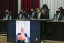 O governador Carlos Massa Ratinho Junior participou nesta quarta-feira (27) da posse da nova mesa diretora do Tribunal de Contas do Paraná (TCE), eleita em dezembro no passado para o comando do órgão de controle no biênio 2020-2021. O conselheiro Fabio Camargo assume a presidência do TCE no lugar de Nestor Baptista, Ivan Bonilha passa a ocupar a vice-presidência e Fernando Guimarães o cargo de corregedor-geral.  Foto: Jonathan Campos/AEN