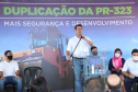 O governador Carlos Massa Ratinho Junior participa nesta quinta-feira (11) da entrega da primeira parte da duplicação da PR-323 entre Doutor Camargo e Paiçandu, na região Noroeste. O investimento por parte do Governo do Estado em toda a obra é de R$ 78,7 milhões. 11/02/2021 - Foto: Geraldo Bubniak/AEN