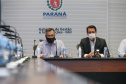 O governador Carlos Massa Ratinho Junior participa   nesta quarta-feira (24), da reuniao do Conselho de Secretarias Municipais de Saúde do Paraná (Cosems-PR ) acompanhado com o Secretario de Estado da Saude, Beto Preto e do Secretario de Estado da Comunicação e da Cultura,   João Evaristo Debiasi  Curitiba, 24/02/2021. Foto: Geraldo Bubniak/AEN