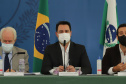 O governador Carlos Massa Ratinho Junior atende a imprensa nesta terça-feira (4) para falar sobre o retorno gradativo das aulas presenciais na rede estadual de ensino. Curitiba, 04/05/2021. Foto: Geraldo Bubniak/AEN