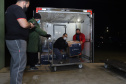 Segundo lote com  67.860 doses da vacina Pfizer/Comirnaty/BioNtech  chega  no Centro de Medicamentos do Paraná (Cemepar), em Curitiba, na noite desta segunda-feira (10).  Foto: Geraldo Bubniak/AEN