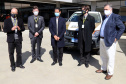 Entrega de novas viaturas para a Polícia Científica. Na foto o secretário da Segurança Pública do Paraná, Romulo Marinho Soares;secretário Estadual da Saúde, Beto Preto; diretor superintendente do Complexo Hospitar do Trabalhador, Geci Labres de Souza Júnior; diretor do Instituto Médico Legal (IML), André Ribeiro Langowiski; diretor do Instituto de Criminalística, Mariano Schaffka Netto.
