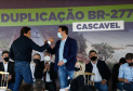 Um dos trechos mais movimentados da BR-277, em Cascavel, na Região Oeste, começou oficialmente a ser requalificado. O governador Carlos Massa Ratinho Junior participou nesta segunda-feira (2) do lançamento da pedra fundamental das obras de duplicação da rodovia. Foto: Jonathan Campos/AEN