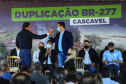 Um dos trechos mais movimentados da BR-277, em Cascavel, na Região Oeste, começou oficialmente a ser requalificado. O governador Carlos Massa Ratinho Junior participou nesta segunda-feira (02) do lançamento da pedra fundamental das obras de duplicação da rodovia.  -  Cascavel, 02/08/2021  -  Foto: José Fernando Ogura/AEN