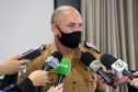 Envolvidos em tentativa de latrocínio de policial militar são localizados em operação conjunta na Capital . Na foto, coletiva de imprensa  -  Curitiba, 21 de setembro de 2021.  -  Foto: Soldado Amanda Morais