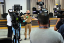Envolvidos em tentativa de latrocínio de policial militar são localizados em operação conjunta na Capital . Na foto, coletiva de imprensa  -  Curitiba, 21 de setembro de 2021.  -  Foto: Soldado Amanda Morais