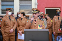 O governador Carlos Massa Ratinho Junior participou da cerimônia de passagem nesta segunda-feira (8), em Curitiba. O coronel Manoel Vasco de Figueiredo Junior assume o comando-geral da corporação, no lugar do coronel Gerson Gross, que tinha assumido o posto em janeiro deste ano. Foto: Valdelino Pontes/AEN.