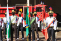 O governador Carlos Massa Ratinho Junior participou, nesta segunda-feira (8), em Curitiba, da passagem de comando do Corpo de Bombeiros do Paraná. Há mais de 30 anos na corporação, o coronel Manoel Vasco de Figueiredo Junior assume o posto de comandante-geral no lugar do coronel Gerson Gross, que tinha sido empossado em janeiro deste ano e agora segue para a reserva remunerada.Foto:José Fernando Ogura/AEN