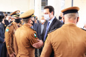 O governador Carlos Massa Ratinho Junior participou, nesta segunda-feira (8), em Curitiba, da passagem de comando do Corpo de Bombeiros do Paraná. Há mais de 30 anos na corporação, o coronel Manoel Vasco de Figueiredo Junior assume o posto de comandante-geral no lugar do coronel Gerson Gross, que tinha sido empossado em janeiro deste ano e agora segue para a reserva remunerada.Foto: José Fernando Ogura/AEN