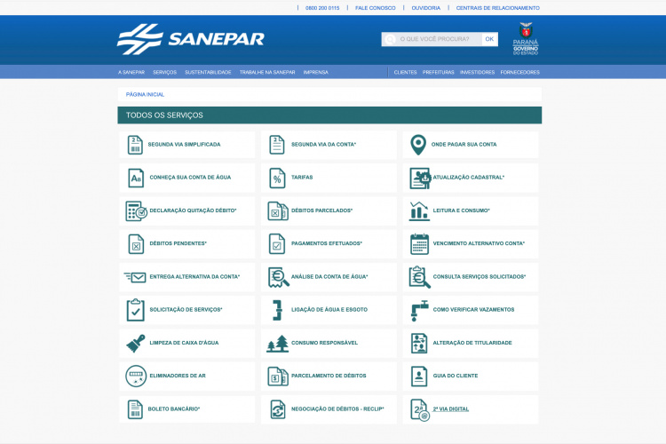 O site da Sanepar (www.sanepar.com.br - aba Clientes - Todos os Serviços) é um canal que facilita a vida dos clientes, que não precisam sair de casa para solicitar serviços, consultar dados e orientações. O cliente pode até mesmo avisar a Companhia sobre falta de água em seu endereço.a - Curitiba, 23/11/2021 - Foto: Sanepar