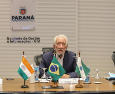 O vice governador Darci Piana e o Diretor Presidente da Invest Paraná, Eduardo Bekin participam nesta terça-feira (16), de Videoconferência com o embaixador da Índia, Suresh Reddy no Palacio Iguaçu.