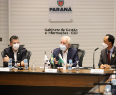 O vice governador Darci Piana e o Diretor Presidente da Invest Paraná, Eduardo Bekin participam  nesta segunda-feira  (29), de audiencia com o presidente da Câmara de Comércio e Indústria Brasil Coreia do Sul  no Palacio Iguacu.   Curitiba, 29/11/2021 -  Foto: Geraldo Bubniak/AEN