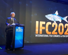 Abertura oficial da III International Fish Congress & Fish Expo Brasil 2021, que se realiza até sexta-feira (26) em Foz do Iguaçu. Foto:SEAB