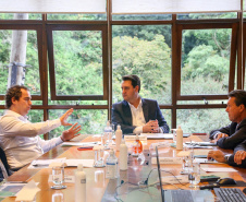 Governador Carlos Massa Ratinho Junior em reunião com presidente do Ibama Eduardo Bim pra tratar do cronograma das audiências publicas da Nova-Ferroeste e parques urbanos - Curitiba, 16/03/2022