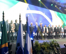O vice-governador Darci Piana e o secretário da Agricultura, Norberto Ortigara, participaram da abertura da ExpoApras 2023