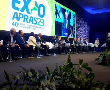 O vice-governador Darci Piana e o secretário da Agricultura, Norberto Ortigara, participaram da abertura da ExpoApras 2023