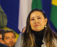 Guaratuba, 28 de agosto de 2023 - A primeira dama, Luciana Saito Massa, participou da abertura do Jogos da Integração da Idoso.