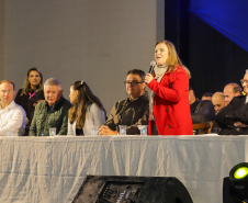 Guaratuba, 28 de agosto de 2023 - A primeira dama, Luciana Saito Massa, participou da abertura do Jogos da Integração da Idoso.