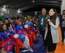 Guaratuba, 28 de agosto de 2023 - A primeira dama, Luciana Saito Massa, participou da abertura do Jogos da Integração da Idoso.