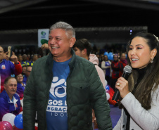 Guaratuba, 28 de agosto de 2023 - A primeira dama, Luciana Saito Massa, participou da abertura do Jogos da Integração da Idoso.