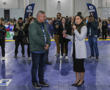 Guaratuba, 28 de agosto de 2023 - A primeira dama, Luciana Saito Massa, participou da abertura do Jogos da Integração da Idoso.