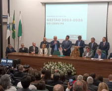 posse do novo presidente do Conselho Regional de Medicina Veterinária, Adolfo Yoshiaki Sasaki, nesta segunda-feira, na Fetaep