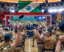 Governador Carlos Massa Ratinho Junior participa da cerimônia que marca a conclusão do treinamento dos novos policiais militares.