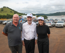 O governador em exercício Darci Piana participou nesta quinta-feira (23) da inauguração do Píer e do sistema Bioflocos da Alpha Fish, que iniciou em 2021 a produção de tilápia em tanques-rede em São Jorge D’Oeste, no Sudoeste do Estado.