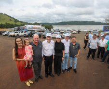 O governador em exercício Darci Piana participou nesta quinta-feira (23) da inauguração do Píer e do sistema Bioflocos da Alpha Fish, que iniciou em 2021 a produção de tilápia em tanques-rede em São Jorge D’Oeste, no Sudoeste do Estado.