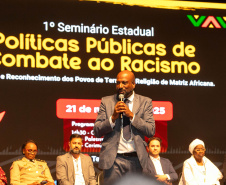 Curitiba, 21 de março de 2025 - 1º Seminário Estadual de Políticas Públicas de Combate ao Racismo – Respeito e Reconhecimento dos Povos de Terreiro e Religião de Matriz Africana, no Teatro Guaíra.