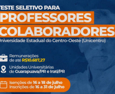 UNICENTRO - Últimos dias de inscrições para processo seletivo para professores colaboradores