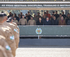 São José dos Pinhais, 11 de agosto de 2025 - A primeira dama do Paraná, Luciana Saito Massa, participa da formatura de Sargentos na Academia do Guatupê.