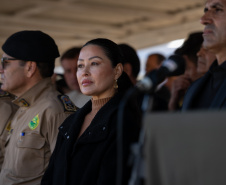 São José dos Pinhais, 11 de agosto de 2025 - A primeira dama do Paraná, Luciana Saito Massa, participa da formatura de Sargentos na Academia do Guatupê.