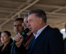São José dos Pinhais, 11 de agosto de 2025 - A primeira dama do Paraná, Luciana Saito Massa, participa da formatura de Sargentos na Academia do Guatupê.