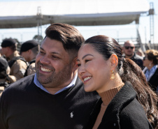 São José dos Pinhais, 11 de agosto de 2025 - A primeira dama do Paraná, Luciana Saito Massa, participa da formatura de Sargentos na Academia do Guatupê.