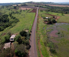 obra de pavimentação de estrada entre Ramilândia e Santa Helena