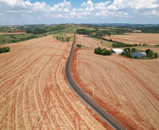 obra de pavimentação de estrada entre Ramilândia e Santa Helena