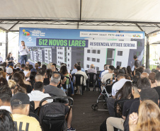 Londrina, 25 de outubro de 2024 - O governador em exercício Darci Piana inaugura residencial com 512 apartamentos dentro do programa Casa Fácil Paraná.