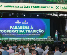 O governador Carlos Massa Ratinho Junior participa nesta quinta-feira (26), da inauguração de uma nova indústria de óleo e farelo de soja da Cooperativa Agroindustrial Tradição, em Pato Branco