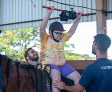 Universidades estaduais oferecem terapia com cavalos para crianças com dificuldades motoras e condições neurológicas