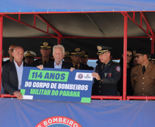 O governador Darci Piana participou nesta quinta-feira (8) do Aniversario bombeiros no Guatupê