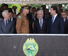 Governador Carlos Massa Ratinho Júnior participa da cerimônia de troca de comando da Polícia Militar do Paraná. O novo camandante-geral é o coronel Péricles de Matos. Ele substitui no cargo a coronel Audilene Dias Rocha.  -  Curitiba, 08/01/2019  -  Foto: José Fernando Ogura/ANPr